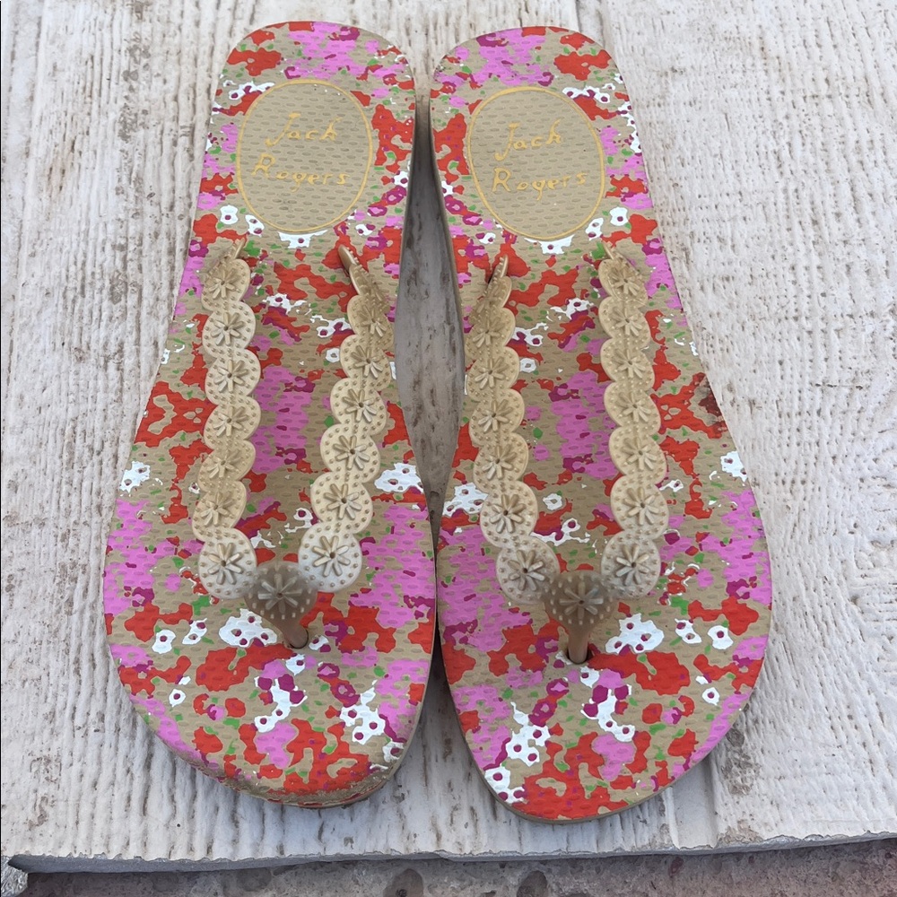Jack Rogers floral print sandals with scalloped straps 7-8